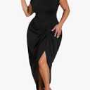 Floerns Women's Plus Size Asymmetrical Neck Long Dress Ruched Slit Hem Cocktail Dress, 2XL