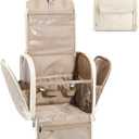 BAGSMART Travel Toiletry Bag, Large Capacity Cosmetic Bags for Women with Hanging Hook, Water-resistant for Toiletries Accessories Brushes Sponge, With Handle (Beige)