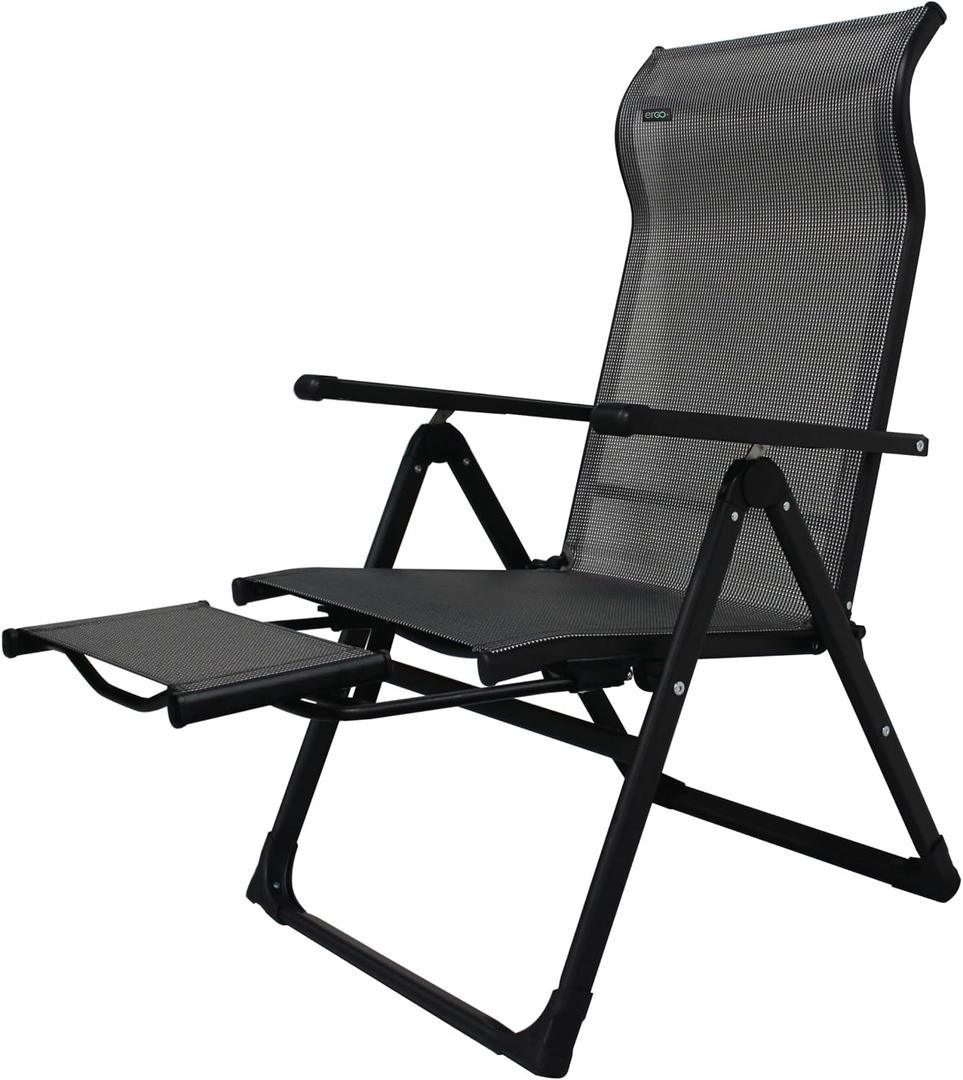Caravan Sports Ergo+ - Adjustable Outdoor Patio Camping Lounge with Footrest & Headrest, Steel Frame Weather-Resistant Fabric Folding Outdoor Chair