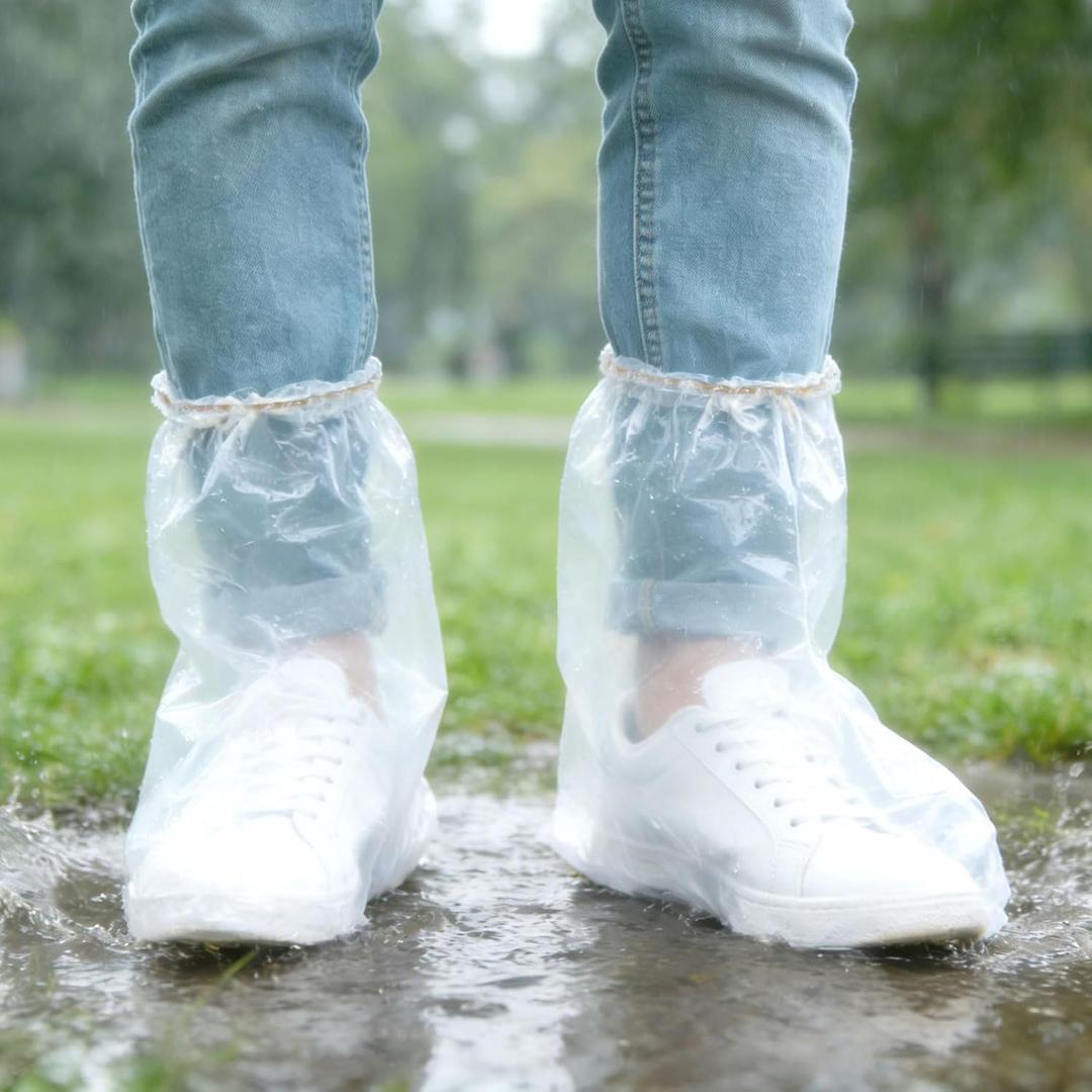 Disposable Waterproof Shoe Covers for Rain, 10 Pairs Non-Slip Rain Boot Covers for Women & Men, Plastic Disposable Shoe Protectors (Clear, One Size Fits Most)