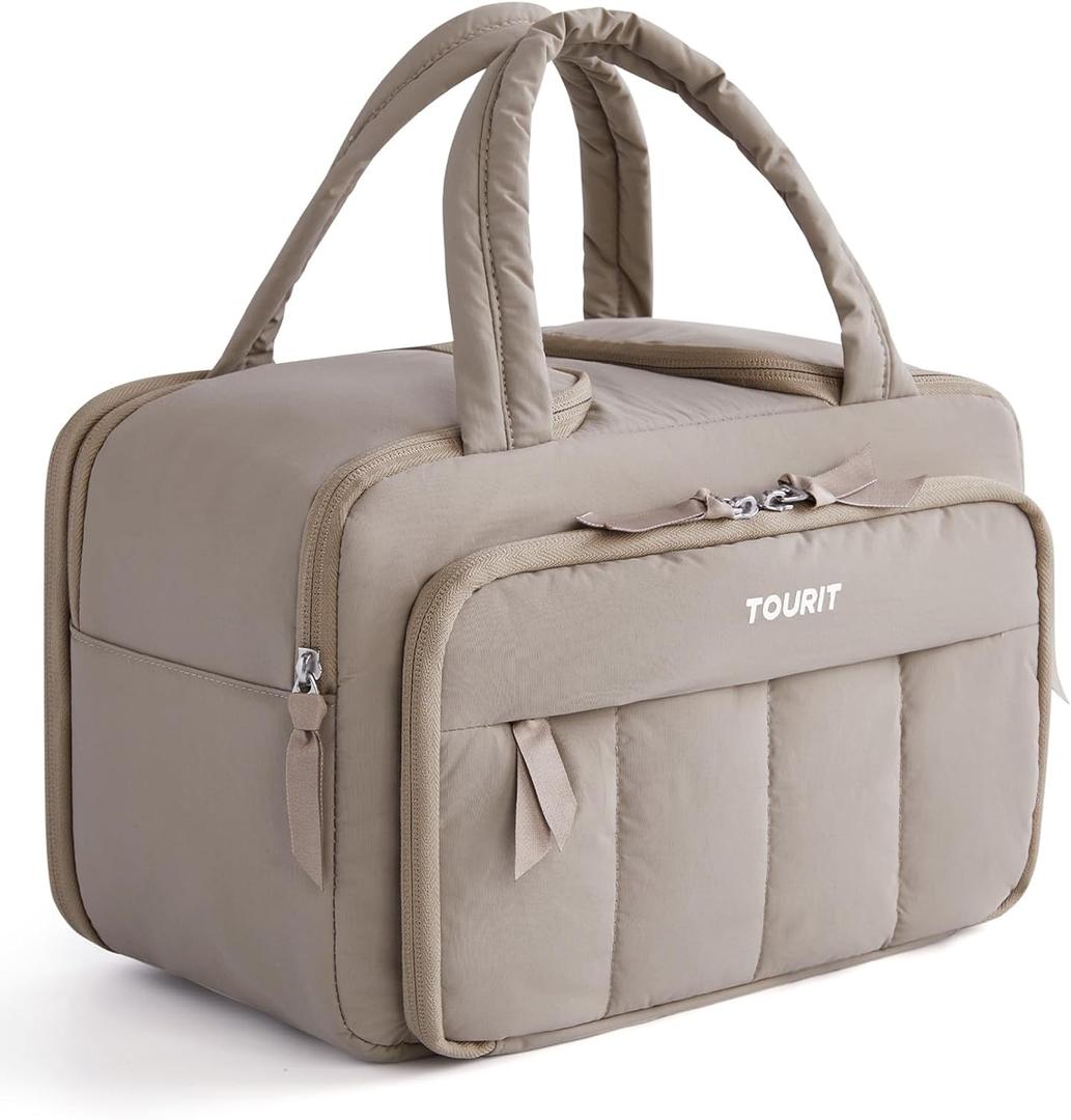 TOURIT Lunch Box for Women, Double-Sided Compartment with Ice Pack, Multi-Pockets Design for Work, Outdoors, Camel (Brown)