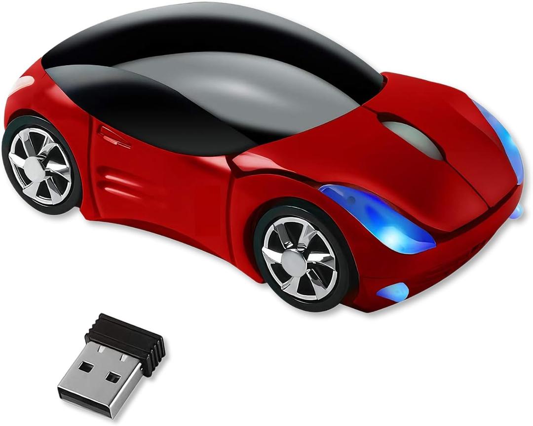 HuGuWdy Cute Mouse Wireless Red2.4G with USB Reciver 1600DPI Car Mouse for Computer Wireless USB for Laptop Computer Tablet for Windows for Mac OS for Her for ChristmasRed