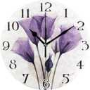 ALAZA Purple Tulip Lily Flower Wall Clock Battery Operated Kitchen Clock 9.5 Inch Bathroom Clock Non Ticking Round Decorative Desk Clock Bedroom Living Room Decor