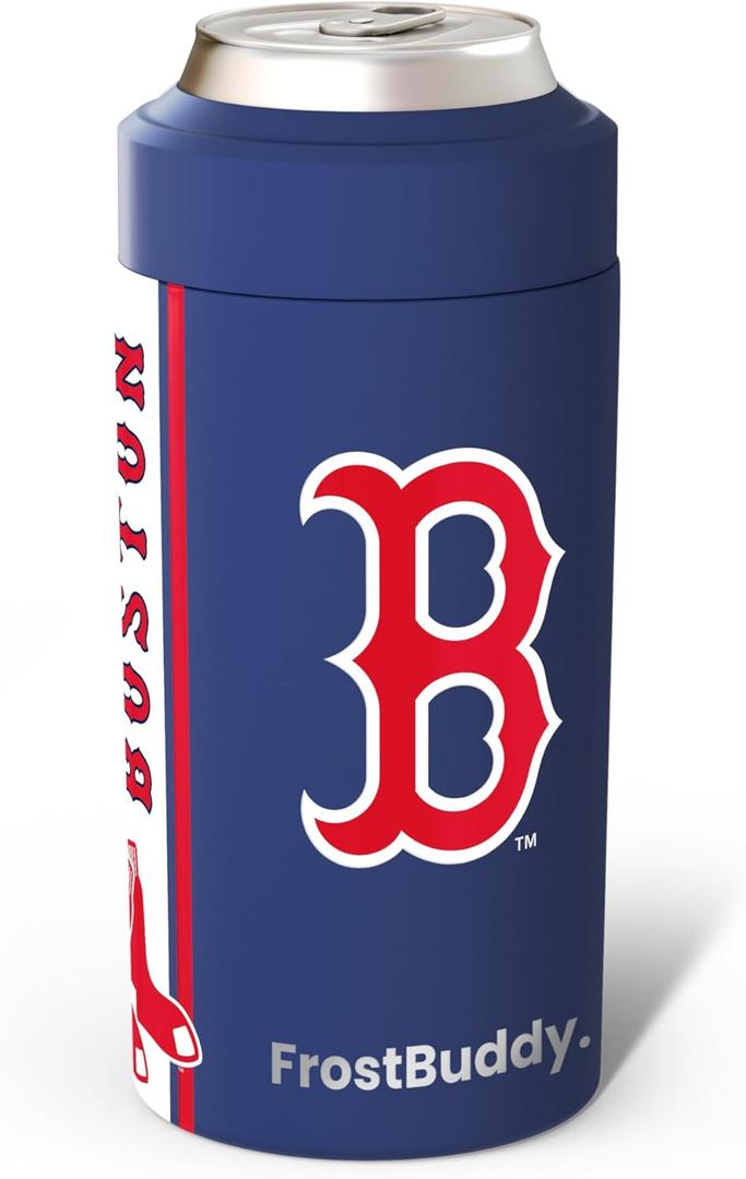 Frost Buddy MLB Universal Buddy - Fits All - Stainless Steel Can Cooler for 12 oz & 16 oz Regular or Slim Cans & Bottles - Stainless Steel, Boston Baseball