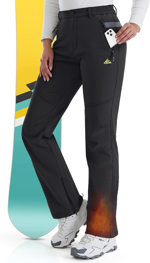IGOLUMON Snow Ski Pants Womens Waterproof Fleece Lined Pants Winter Insulated Softshell for Hiking Snowboard Outdoor, Size: L