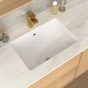 Undermount Bathroom Sink Rectangle 21x14 Inch White Rectangular Porcelain Ceramic Vessel Sink with Overflow, Under Counter Lavatory Vanity