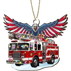 2 x GENANY Firefighter Truck Christmas Ornament, Fire Truck Hanging Ornaments 2025, Wooden Keepsake, Christmas for Men Women, Firefighter Themed Tree Decoration