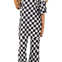 Opemiby Two Piece Sets for Women Spring 2026 Short Sleeve Top and Wide Leg Pants Matching Set Ribbed Summer Vacation Outfits Black XL