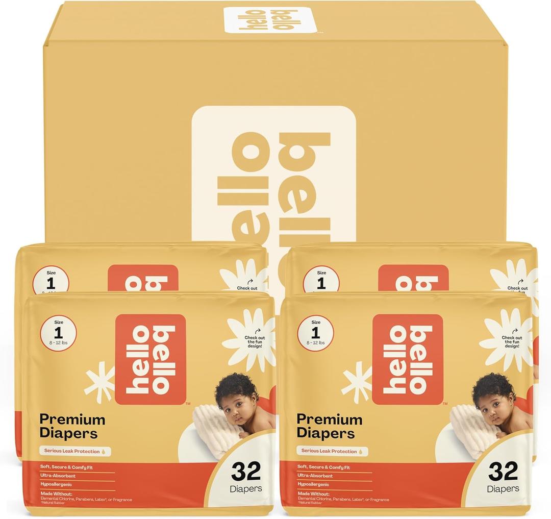 Hello Bello Diapers, Size 1 (8-12 lbs) Flower Child, 128 Count Value Pack of Premium Disposable Baby Diapers, Hypoallergenic with Soft, Cloth-Like Feel