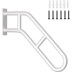 Upgraded Stair Handrails for 1-3 Steps, 27" Bent Handrails for Outdoor Steps, Wall Mounted Stair Railing U-Shaped Safety Grab Bar with 2 Anti-Skid Crossbar for Garage, Porch, Garden, Yard