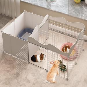 Fhiny Small Animal Playpen, Portable Rabbit Fence Indoor Metal Wire Yard Fence Guinea Pig Cage Playpen Metal Enclosure for Rabbit Guinea Pig Chinchilla Hamster Puppy Kitten with 12 Panels (White)