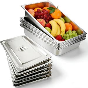 6 Pack Stainless Steel Hotel Pans,Full Size 4 Inch Deep 0.8mm Thick Anti Jam Commercial Food Pans with lid,for Steam Tables, Restaurants, Catering & Industrial Use