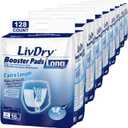 LivDry Incontinence Booster Pads, Use with Adult Diapers for Women and Men, Extra Comfort Softness, Disposable Pad (128 Count, Long Length)