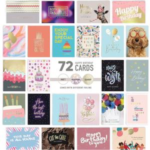 easykart labels 72 Birthday Cards Assortment with Greetings Inside. For Businesses and Individuals, 4 x 5.5 Inch Assorted Foiling Cards with Envelope with Sealing Stickers