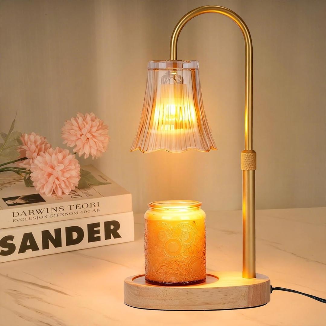 Candle Warmer Lamp With Timer, 4-Level Dimmable & Height Adjustable,Wax Melt Warmer For Jar Candles, Unique Design Enhances Home Ambiance (Amber)