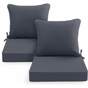 Patio Chair Cushions Set of 2, Water Resistant Backrest Pillow and Seat Cushion Set for Outdoor Furniture, Sectional Sofa Cushion Replacments, 24 x 24 Inch, Dark Grey