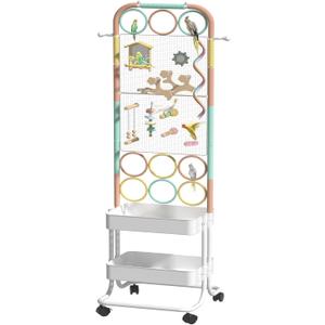 Large Bird Playground, Parrot Perch Stand with Toys DIY Zone, Wheels, Toilet, Storage Space, Bird Stands for Inside Play Gym Stand for Parakeet Conure Cockatiel Lovebird Budgie African Greys