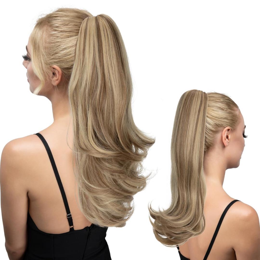 Clip in Ponytail Extension 18 Inch Pony Tails Hair Extensions for Women Long Straight Curly Tail Ponytail Hair piece Synthetic Fake Versatile Pony (Sand)