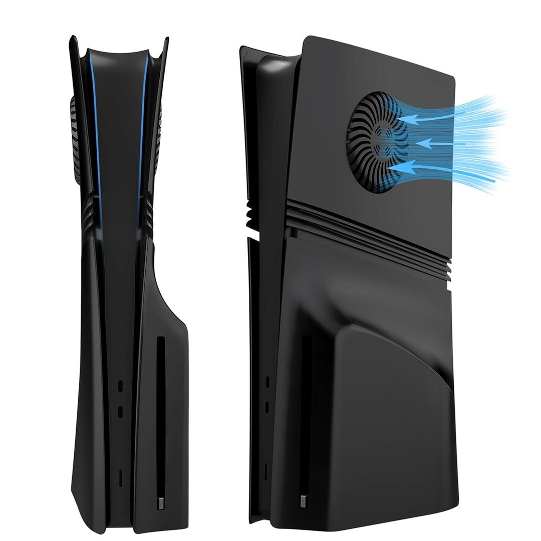 DOBEWINGDELOU Faceplate for PS5 Pro Disc Edition with Cooling Vent and Dust Filter, Face Plate Console Accessories Cover ABS Dustproof Replacement Side Shell Case Black