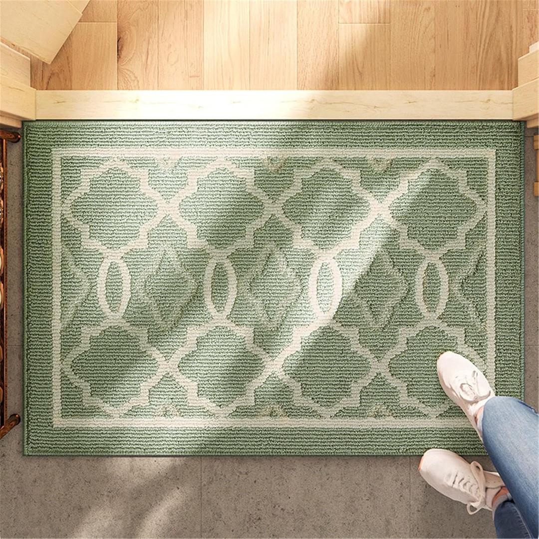 Indoor Doormat 36"x24",Welcome Mat Low Profile Floor Mat Absorbent Front Back Door mat Outdoor Non Slip Rugs for Entryway, Patio, High Traffic Areas Washable-Green Trellis
