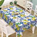 Blue Lemon Italy Tile Pattern Rectangle Tablecloth 60 x 104 Inches, Amalfi Coast Capri Citrus Decorative Dining Table Cloth, Summer Mediterranean Dinner Table Cover Picnic Party Decoration