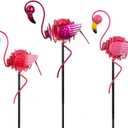 Stargarden 3 Pack Flamingo Solar Lights, Metal Garden Stakes Figurine Lights, Decorative Waterproof Yard Decorations for Pathway, Patio, Outdoor