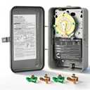 T104R 24-Hour Mechanical Time Switch, 208-277V, 40A, DPST, NEMA 3R Outdoor Steel Enclosure, Gray Heavy Duty Timer for Pool Pumps, Heaters, and Industrial Motors