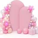 LEBENGURU Set of 2 Upgraded Wedding Arch Cover,Dusty Pink Spandex Fitted Arch Backdrop Cover, Round Top Chiara Stand Covers for Birthday Party Baby Shower Banquet Balloon Dcor(6FT,7.2ft)