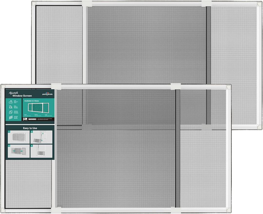 Expandable Window Screen, 20" H x 28.6" - 54" W, 2 Pack | Horizontal Adjustable Window Screens, Replacement Window Screens for House Windows