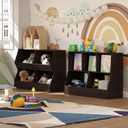 DINZI LVJ Toy Storage Organizer, Kids Bookshelf, Wood Toy Storage Cabinet, 5 Cubby Children Bookcase, 39.4" L Toddler Book Shelf for Playroom, Living Room, Nursery, Hallway, School, Espresso, 2-Tier 39.4"
