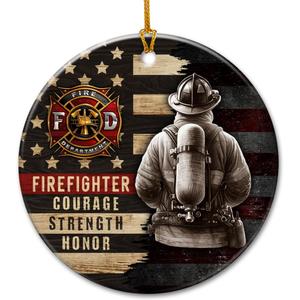 2 x Firefighter Christmas Ornament - Double-Sided Ceramic Fireman Ornaments for Tree Decor - Firefighter Gifts for Men Women, Retirement Fireman Gifts for Fire Department, First Responders