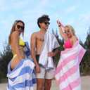HENBAY Cotton Oversized Beach Towel - Large 70 x 35 Inch Pool Towel, Navy Blue Striped Quick Dry Swimming Cabana Towel