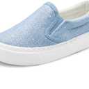 Toandon Toddler Girls Kids Sparkle Slip On Sneakers Loafers Age 2-10 (Glitter Blue) Size 8