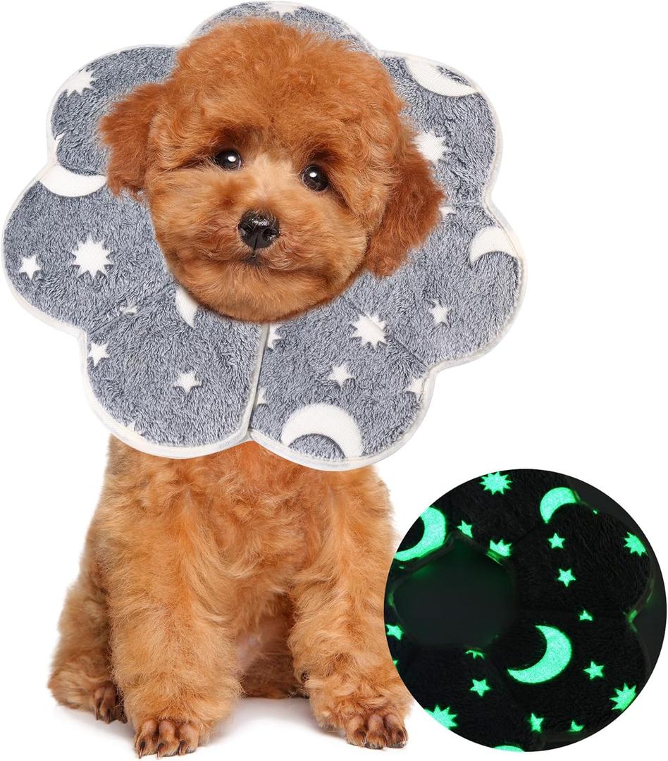 HOMBYS Luminous Soft Dog Cone Collar Adjustable After Surgery for Dogs & Cats, Glow in The Dark Design for Claming Dog, Comfy Pet Recovery Cone, Elizabethan Collar for Stop Licking