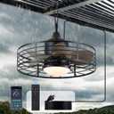 jazimar Outdoor Caged Ceiling Fan with Lights, 20" Waterproof Plug-in Fixtures, App/Remote Control, 3 Color Temperatures LED, 6 Speed Reversible DC Motor, for Indoor Farmhouse Porch Patios (Gray)