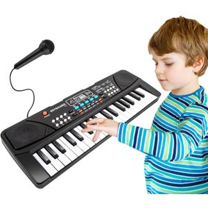 M SANMERSEN Kids Piano Keyboard, Piano for Kids with Microphone Portable Electronic Keyboards for Beginners 37 Keys Musical Toy for 3/4/5/6 Year Old Girls Boys (Black)