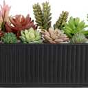MyGift 12 Inch Ceramic Succulent Planter, Oval Matte Black Planter Pot with Drainage Holes, Indoor Plants Flower Herb Garden Pot Window Box