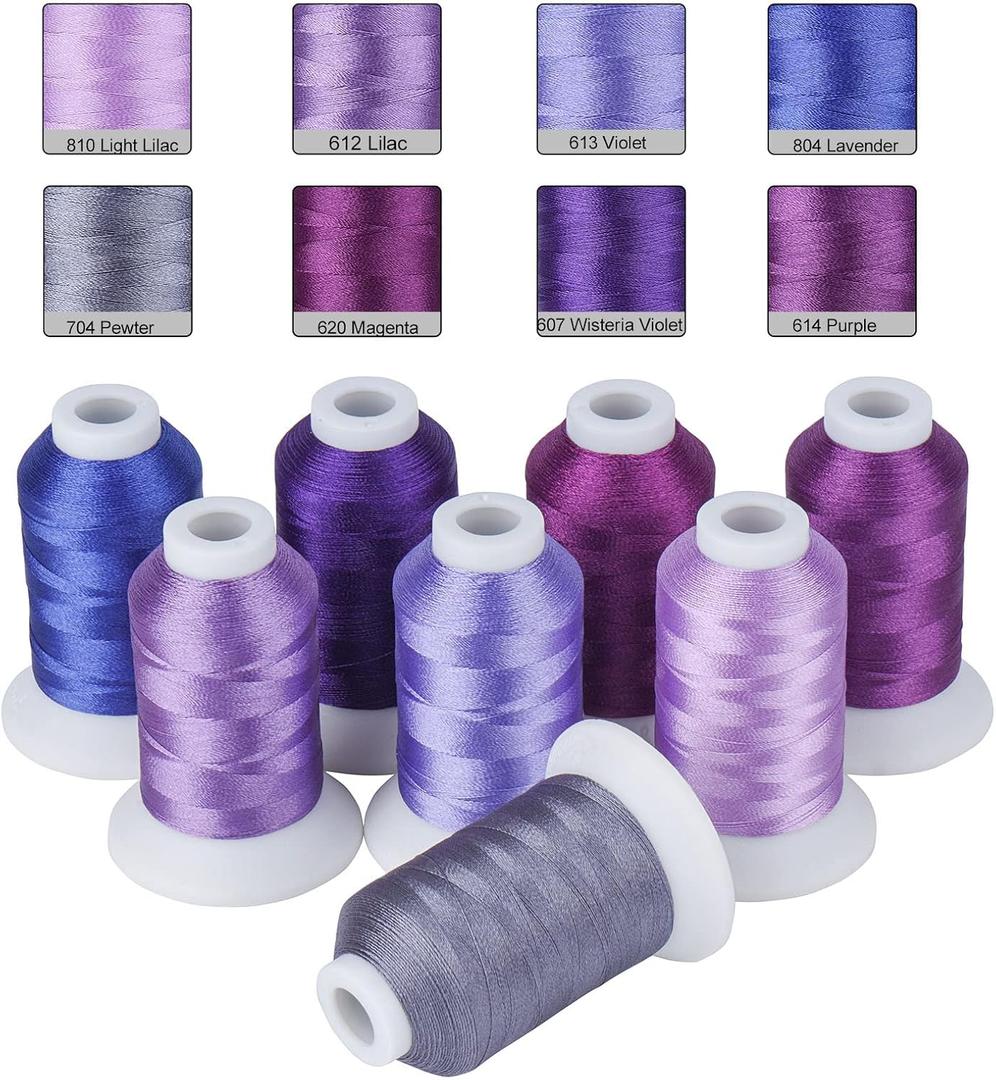 2 x Simthread Purple Embroidery Thread 8 Shades Compatible with Brother Colors, 550 Yards Each, 40WT Polyester, for Brother, Babylock, Janome, Singer & Other Machines, (Mix Sets)