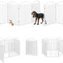 BHG Metal No-Assembly Freestanding Dog Gate with Door Walk Through, Extra Wide 144", Extra Tall 32" Pet Gate, Accordion Puppy Folding Playpen Dog Fence for Indoor & Outdoor, with 2PCS Support - White