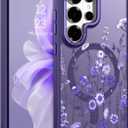 DOMAVER for Samsung Galaxy S26 Ultra Case, Magnetic Phone Case for Samsung S26 Ultra [Compatible with MagSafe] Slim Fit Flowers Floral Design Shockproof Protective Bumper Women Girls Cover Purple