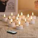Eywamage White LED Tealights with Remote Batteries, Flickering Flameless Tea Lights Electric Votive Candles Set of 12