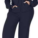 UOUA Plus Size Womens 2 Piece Sweatsuits Outfits Zip Up Jackets & Wide Leg Sweatpants Casual Loungewear Tracksuit Sets (5X-Large, Navy Blue)