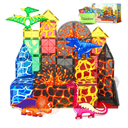 Coodoo Dinosaur Toys Magnetic Tiles Lava Dinosaur World Set - Magnetic Blocks Building for Kids 3-5 5-7 Girls Boys Toy Age 4-6 6-8, Classroom Must Haves Toddler Sensory for 3+ Year Old Kids Toys