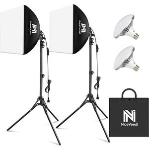 Softbox Lighting Kit, NiceVeedi 2-Pack 16'' x 16'' Softbox Photography Lighting Kit with 63 Tripod Stand & 5400K 450W Equivalent LED Bulb, Continuous Lighting for Photography/Video Record (50W(5400K)-2 Packs)