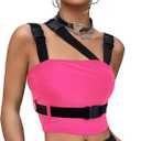 CYCLAMEN Women's Buckle Tank Tops Sleeveless Tube Crop Cami Tops Rave Gothic Punk Streetwear Shirt (XX-Large, Hot Pink)