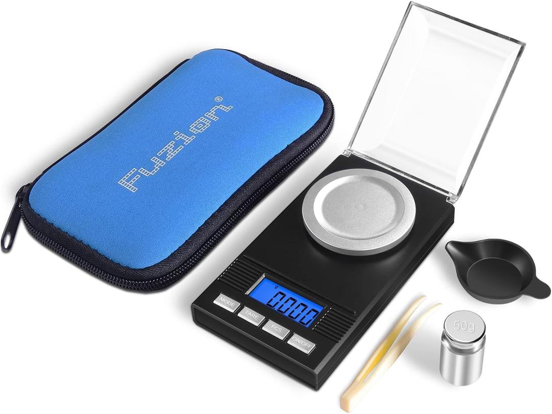 Fuzion Milligram Scale 50g/0.001g, Portable Jewelry Scale .001 Gram Accuracy, Mg Scale, Powder Scale, Microgram Scale, Milligram Scale for Powder with Tray/Tweezers/Calibration Weight (Black)