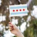 12 Piece Small Chicago Flag 5 x 8 Inch Inserted on Stick Handheld Mini Small Chicago Flag with Safety Spear Top, Patriotic Holiday Yard Decor