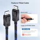 Cable Matters [VESA Certified] 6 ft 32.4Gbps Braided DisplayPort Cable 1.4, 8K 60Hz / 4K 240Hz DisplayPort 1.4 Cable with FreeSync, G-SYNC and HDR for Gaming Monitor, PC, RTX 4080/4090, RX 6800/6900