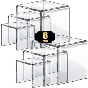 Aheroi Acrylic Risers, 6Pcs 2Set(3"*4"*5") Display Risers Display Stands, Small Square Risers Display Stands for Figures, Cupcake Tier Stand for Wedding Party, Food Statue Candy Acrylic Dessert Display Shelf