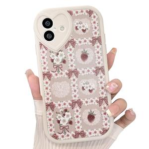 Lovmooful Compatible for iPhone 16 Case Cute Flower Floral Bow Strawberry with Love Lens Bumper Protector for Girls Women Soft TPU Shockproof Protective Girly for iPhone 16-Lace Flower